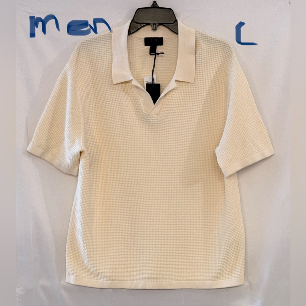 Magaschoni Men's Cream Waffle-Knit Polo Shirt